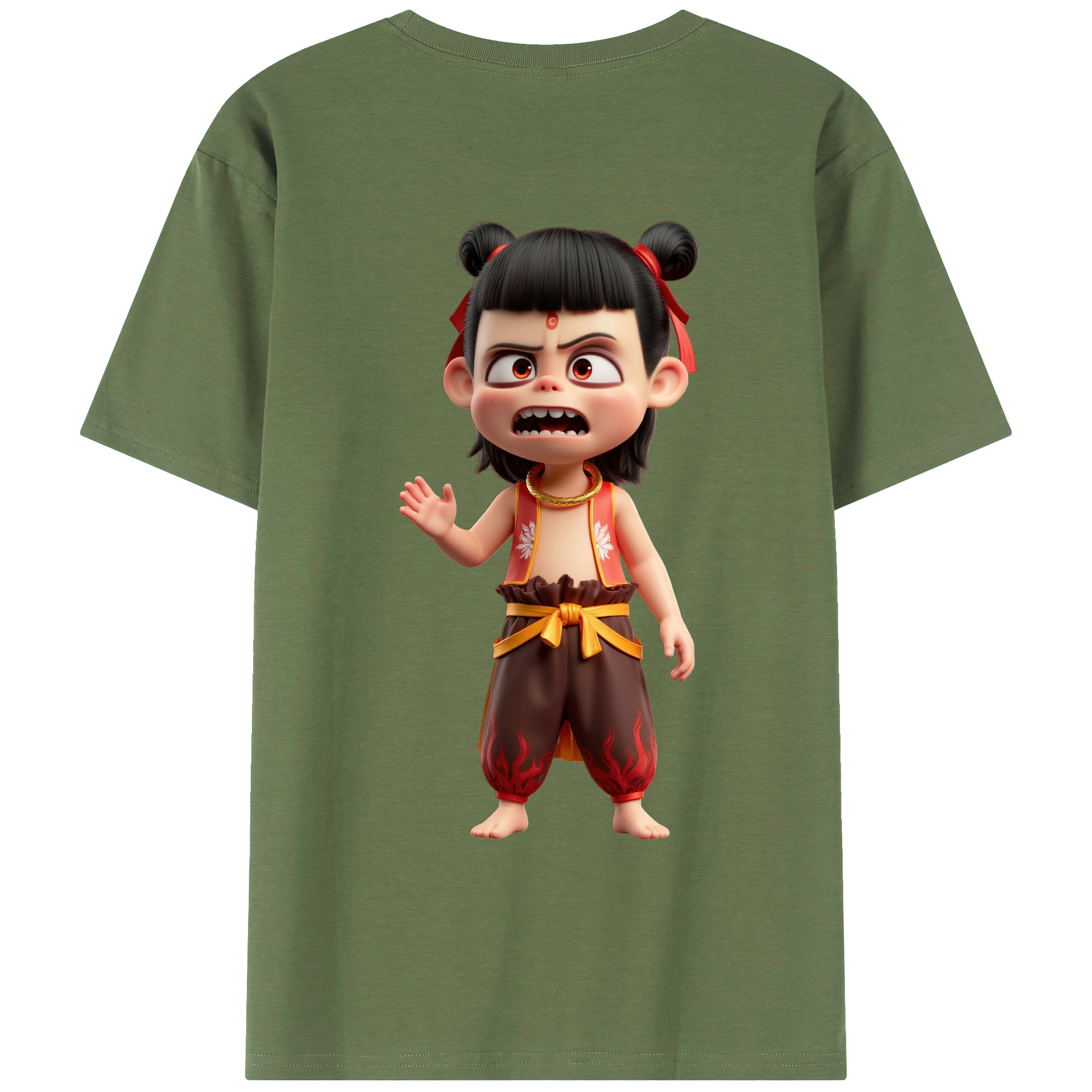 （画像用） Ne Zha 2 ナタ 魔童の大暴れ 綿100％ メンズ半袖Tシャツ（バックプリント） 通気性